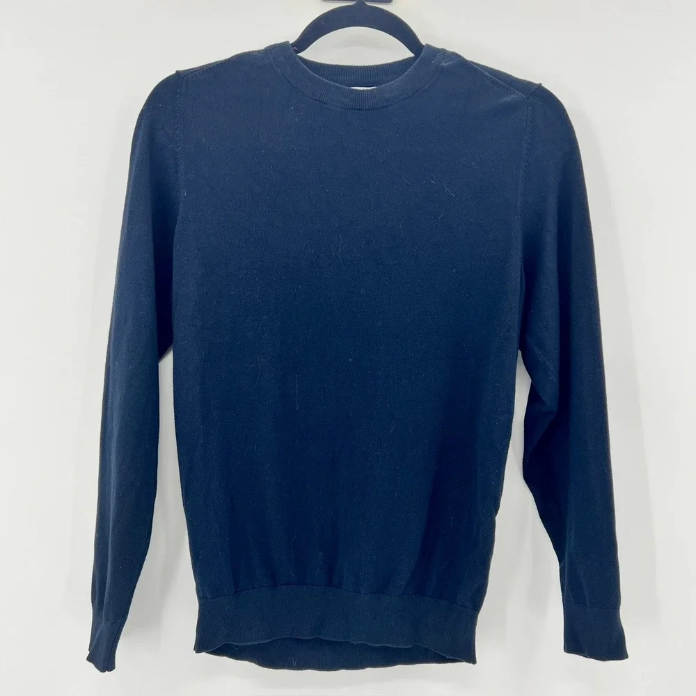 Zara Womens Navy Blue Crew Neck Long Sleeve Knit Sweater Size Small Solid Basic